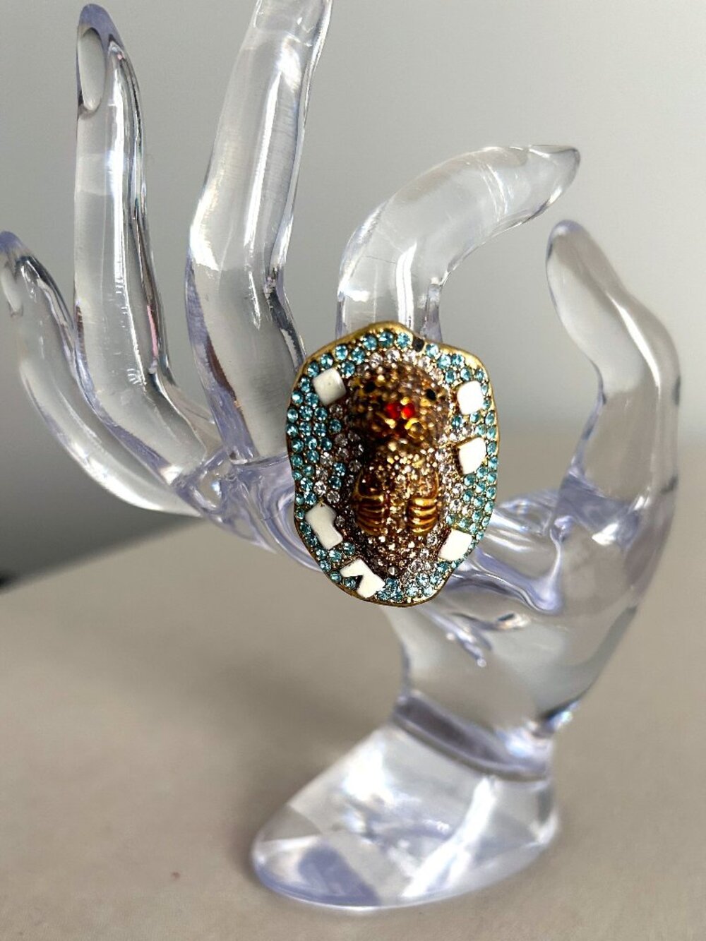 Rhinestone Water Seal Statement Ring Size 8